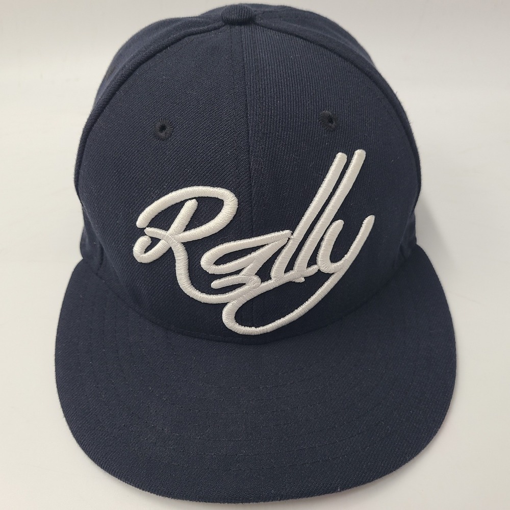 Baseballism Hat Fitted 7 1/4 59Fifty New Era Blue White Rally Cap Script Logo‎